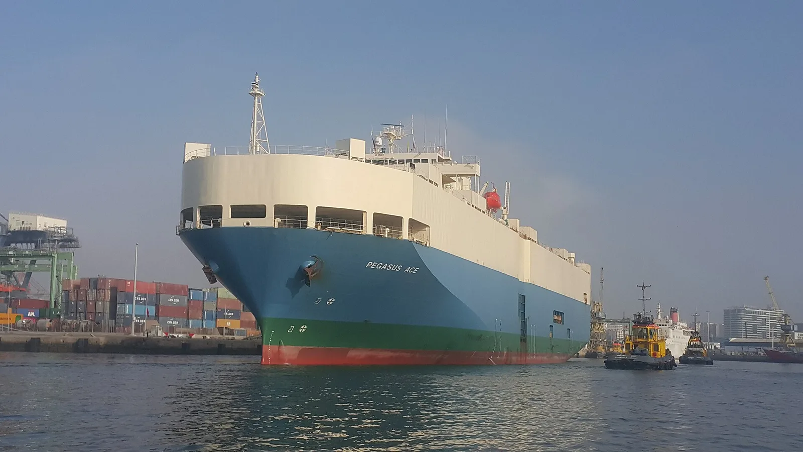 Car carrier Pegasus Ace arriving in port
